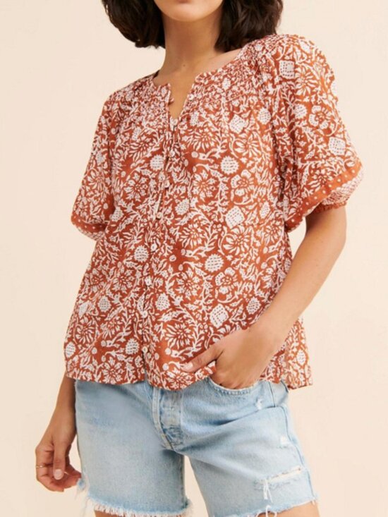 Cleobella Tops - Cleobella Adele Blouse Anila Boho Floral Organic Cotton Block Print‎ Small